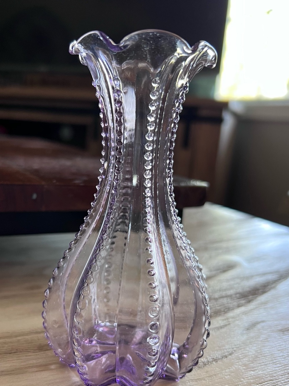Vintage Fenton Lavender Pink Glass Bouquet Cornucopia Bud Vase 5”